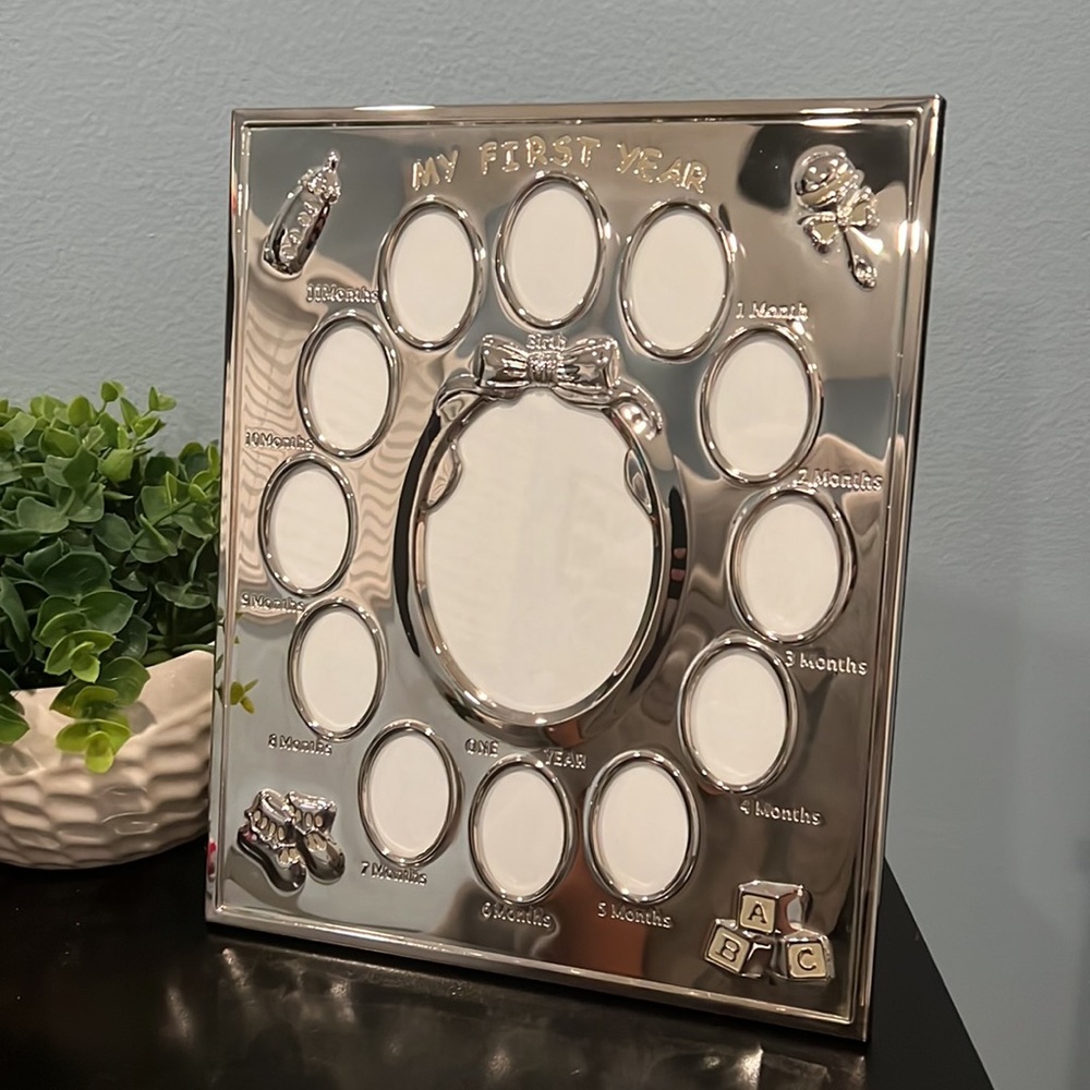 Silver baby milestones picture frame